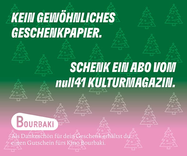 Weihnachten: Kein gewöhnliches Geschenkpapier. Schenk ein Abo vom null41 Kulturmagazin.