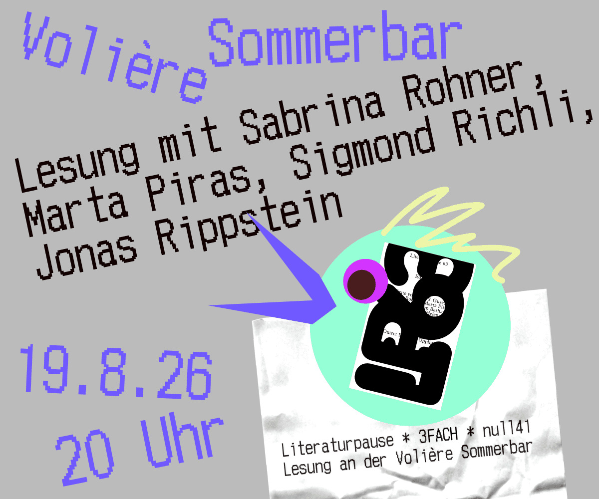 Banner: Literaturpause an der Volière (25.6.-19.8.)