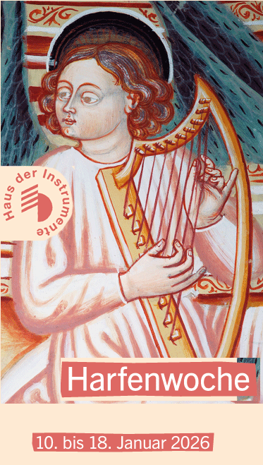 Banner: Haus der Instrumente, Harfenwoche, 15.12.2025–18.01.2026